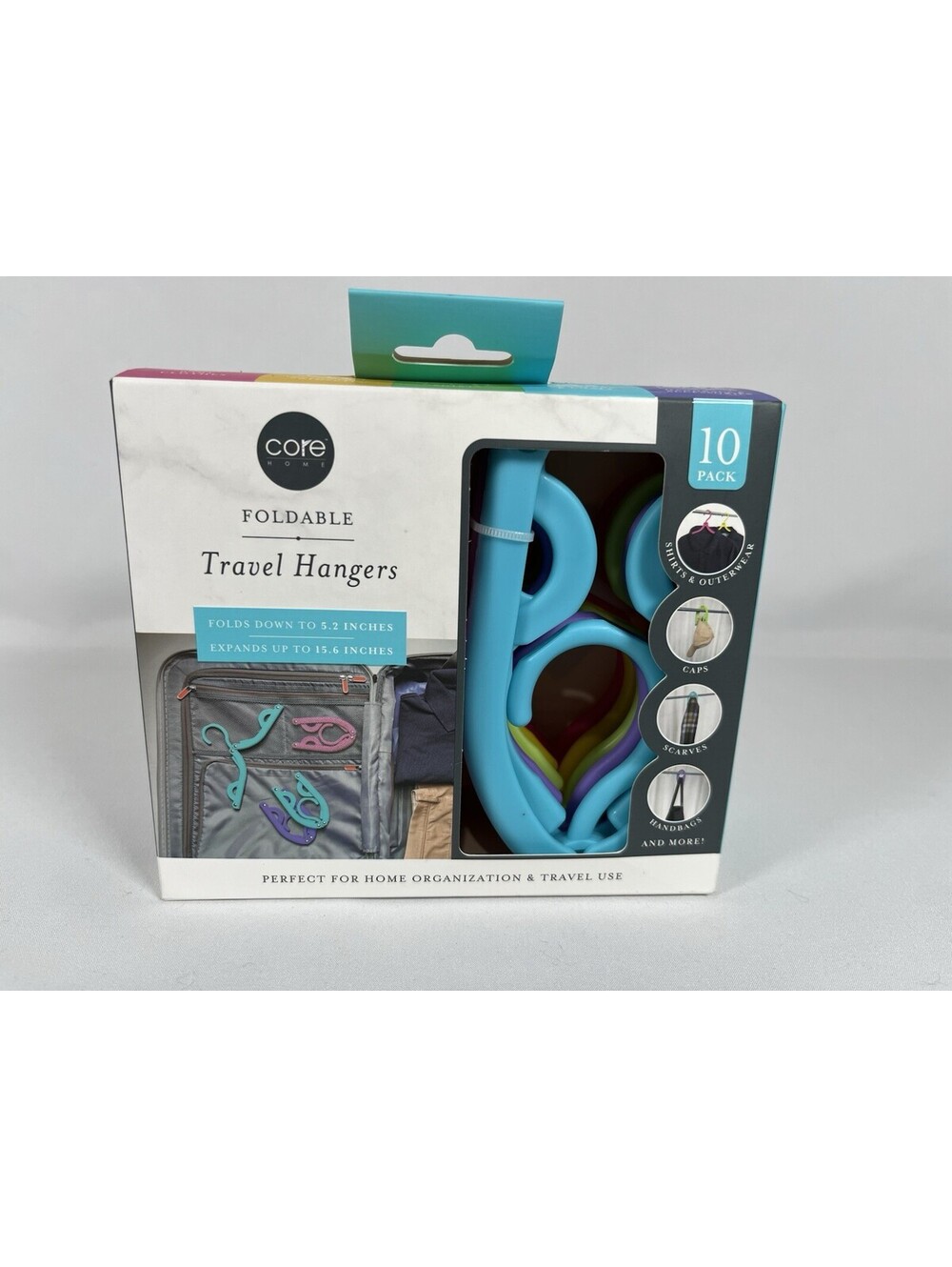 Core Home Foldable Travel Hangers Pack of 10 - Multi-Color Plastic Compact Hangs